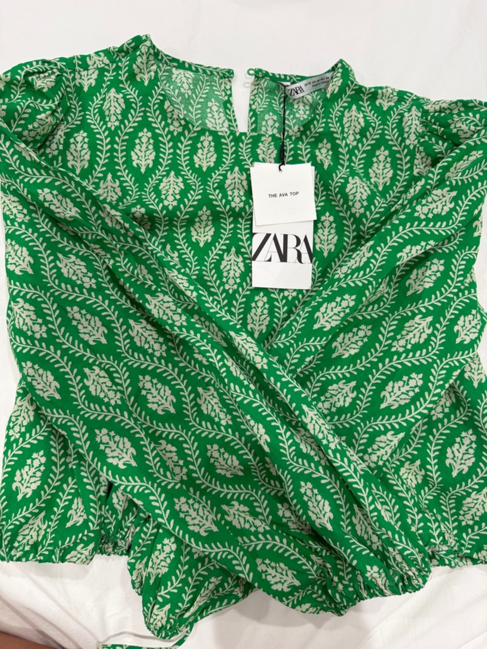 Zara Green and White Printed Blouse